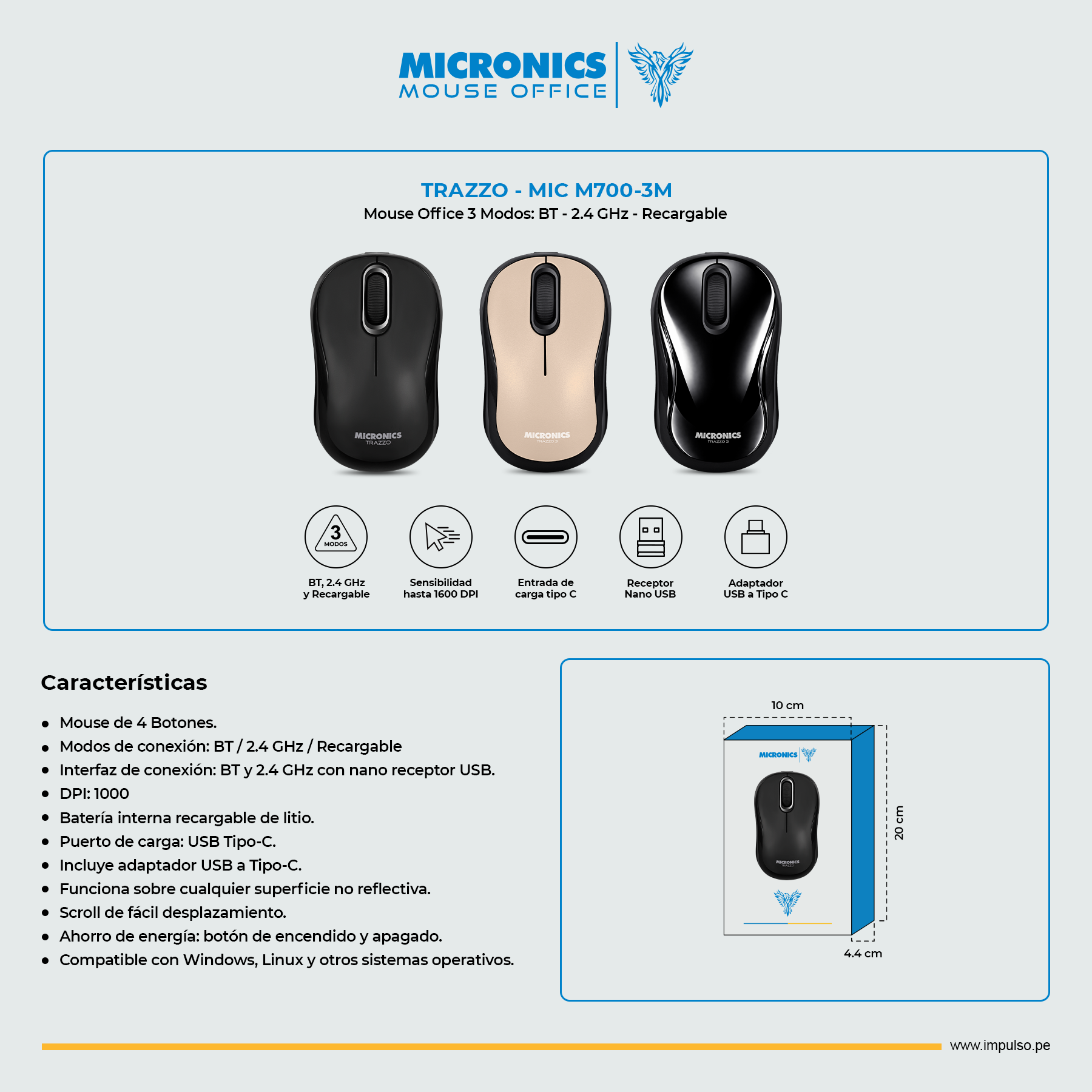 Mouse Micronics Trazzo - MIC M700-3m - Imagen 2