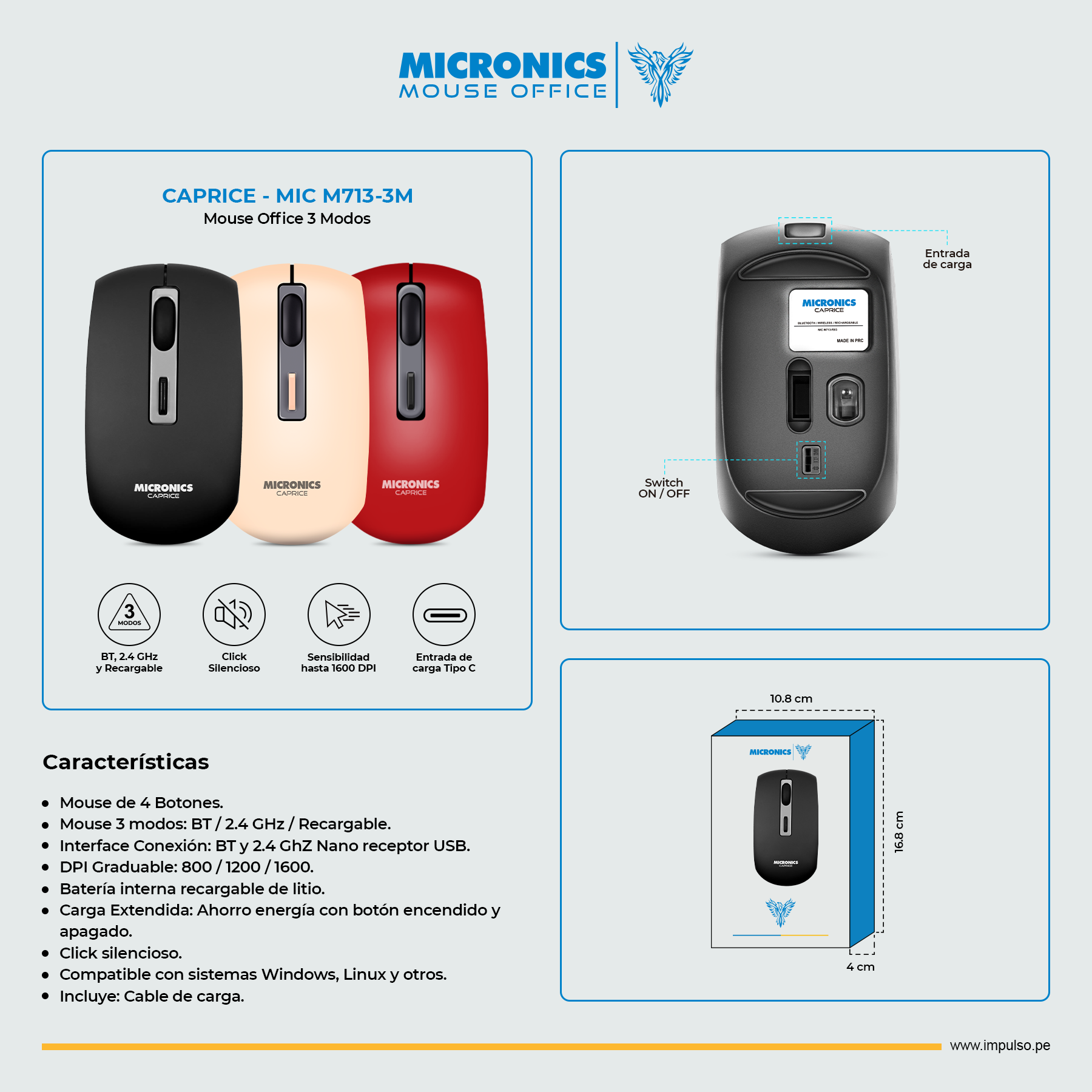 Mouse Micronics Inalambrico Caprice - MIC M713-3M - Imagen 2