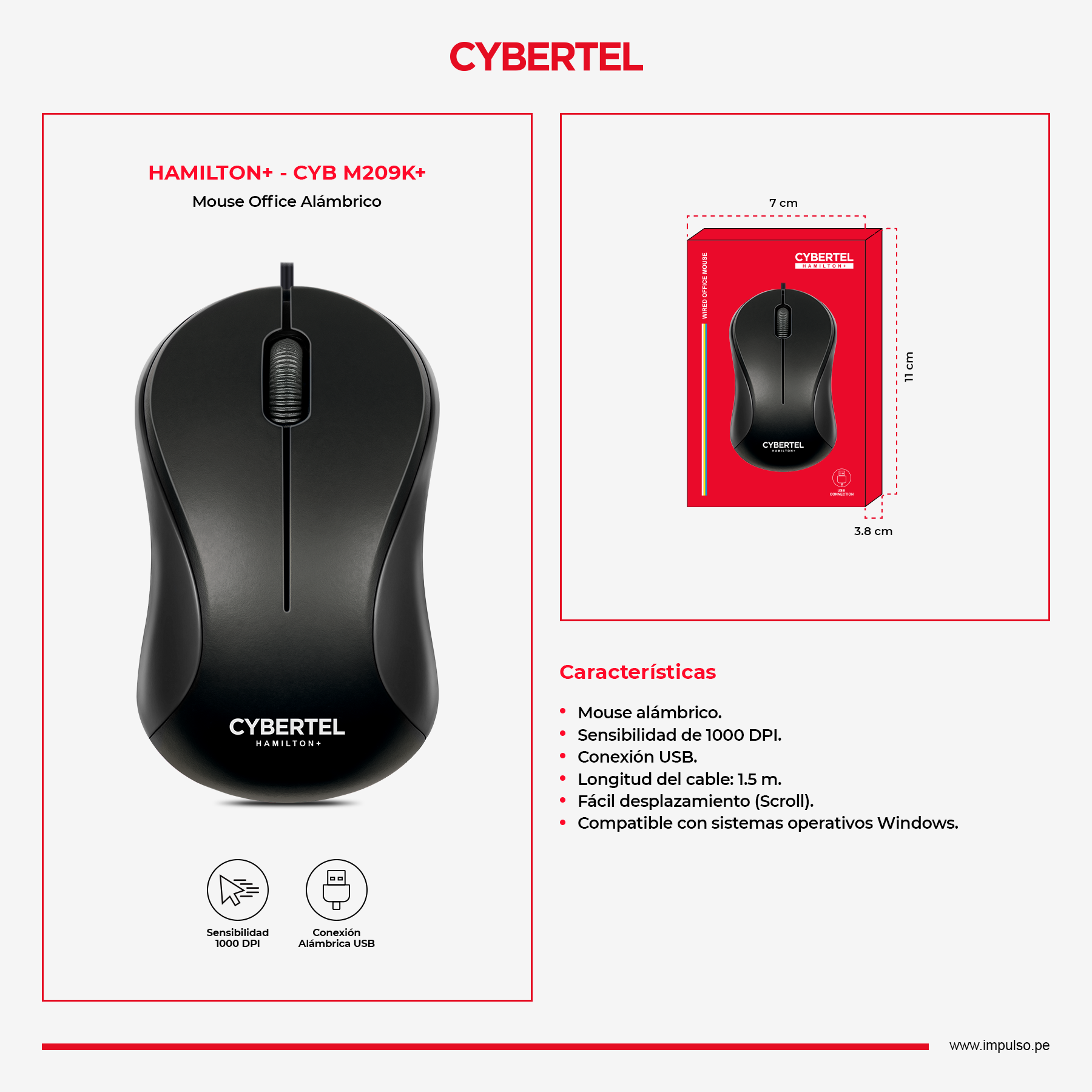 Mouse Cybertel Hamilton+ - CYB M209k+ (USB) - Imagen 2