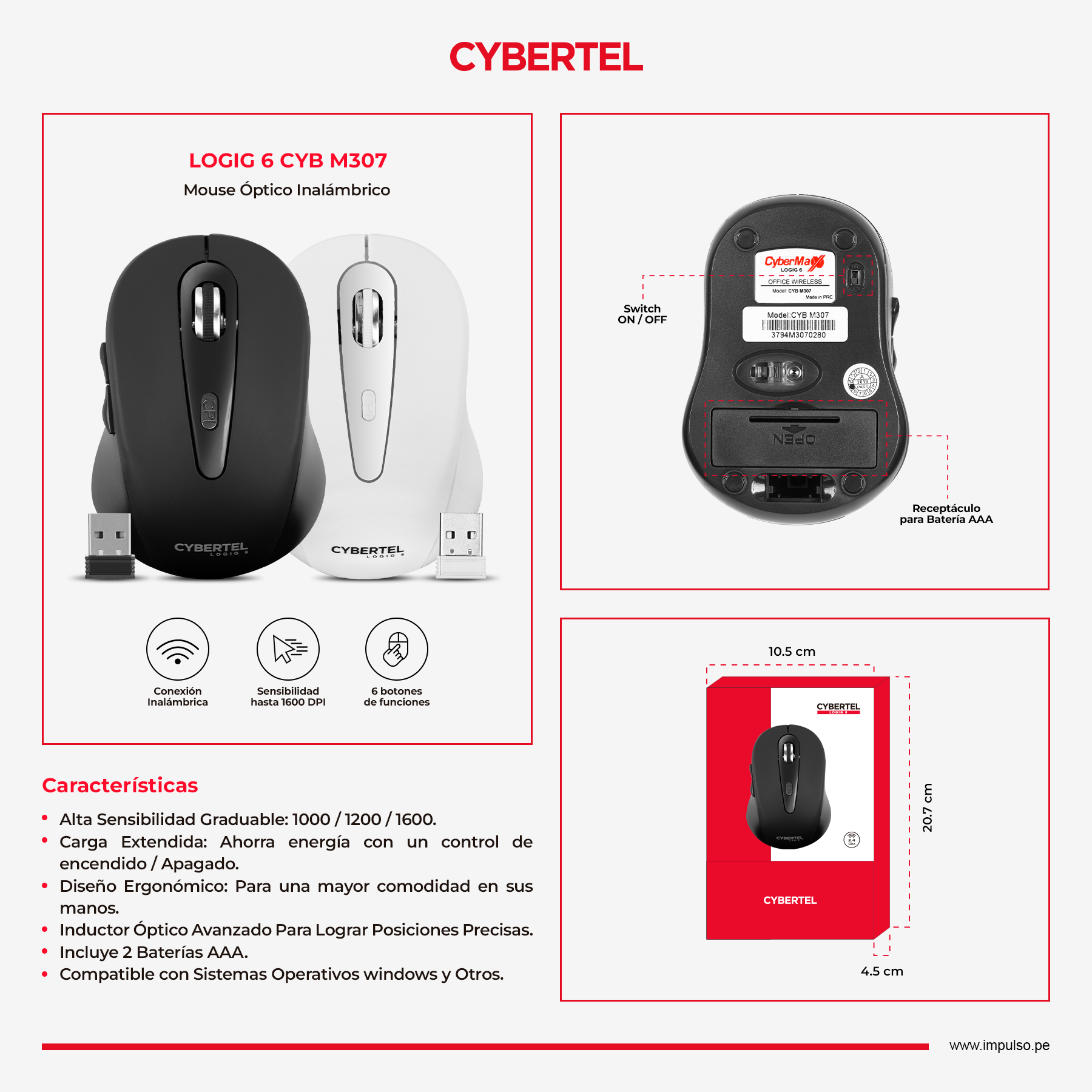 Mouse Cybertel Inalambrico Logig 6 - CYB M307 - Imagen 3