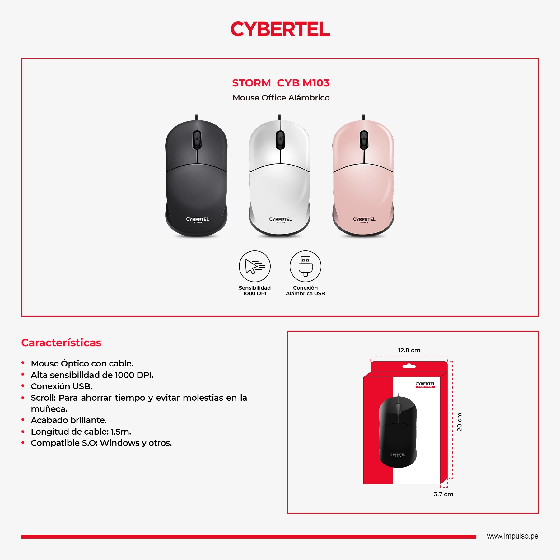 Mouse Cybertel Storm - CYB M103K (USB) - Imagen 2